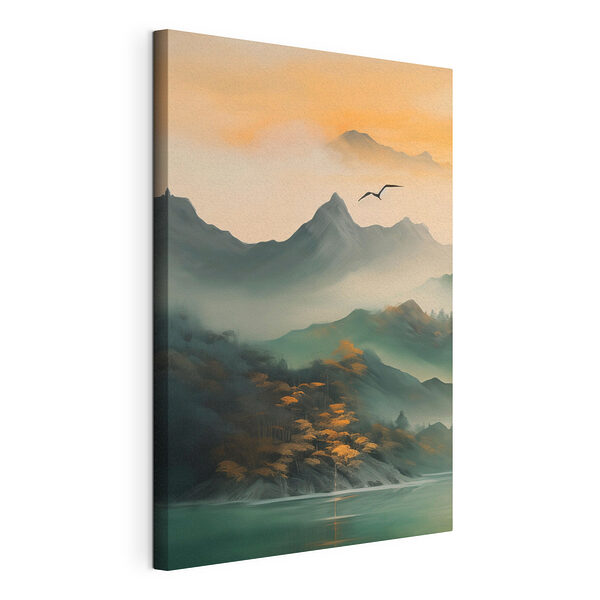 Canvas Schilderijen Vogel vliegt over bergen