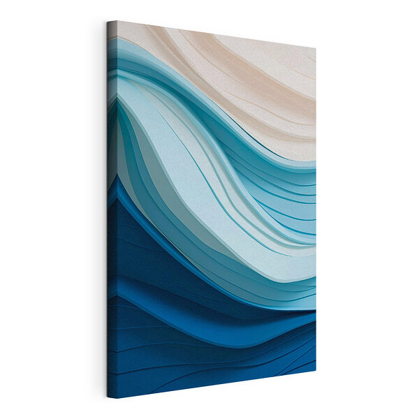 Canvas Schilderijen Blauwe en witte golvende lijnen