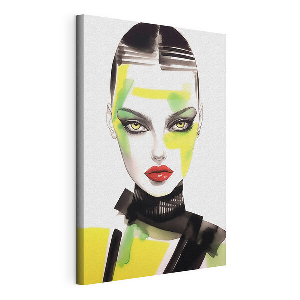 Canvas Schilderijen Vrouw met groene en gele make-up