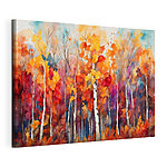 Canvas Schilderijen Aquarel van bomen met oranje en paarse bladeren
