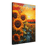 Canvas Schilderijen Schilderij van zonnebloemen in een veld
