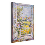 Canvas Schilderijen Schilderij van een raam met bloemen erin