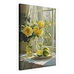 Canvas Schilderijen Gele rozen en citroenen op een bord