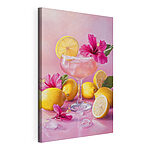 Canvas Schilderijen Glas met roze drank en citroenen