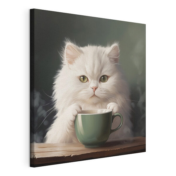 Canvas Schilderijen Kat met kopje