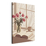 Canvas Schilderijen Boek en een vaas bloemen