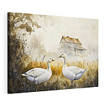 Canvas Schilderijen Aquarel van twee ganzen in een veld