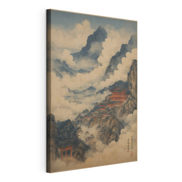 Canvas Schilderijen Schilderij van een tempel op een berg