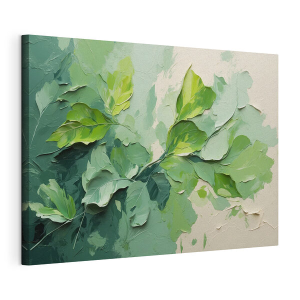 Canvas Schilderijen Schilderij van bladeren op een muur