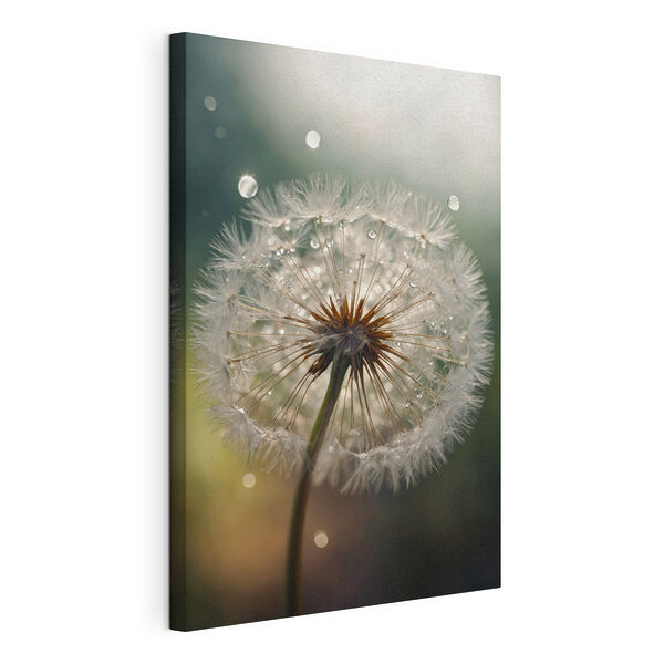 Canvas Schilderijen Delicate paardenbloem met verse druppels