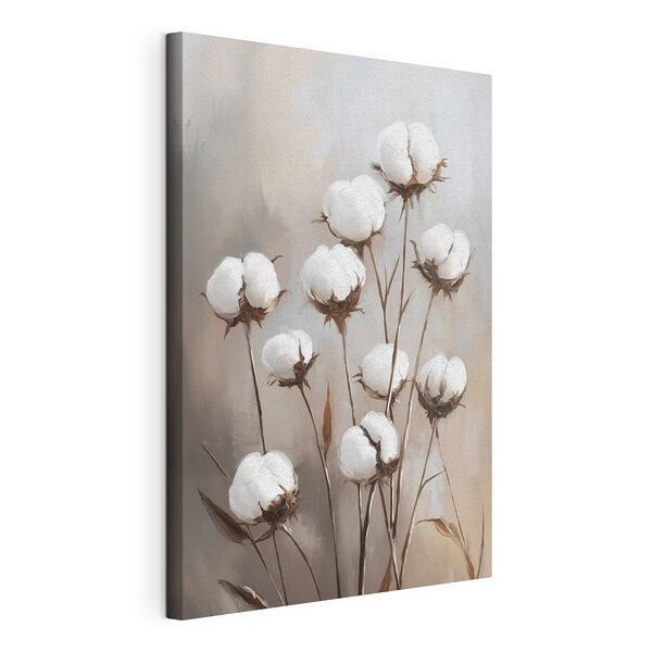 Canvas Schilderijen Delicate katoenen bloemen in zachte tinten