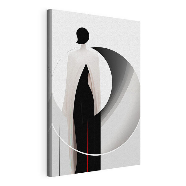 Canvas Schilderijen Vrouw die een zwart-witte jurk draagt
