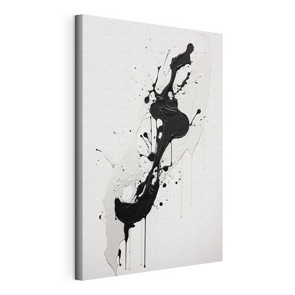 Canvas Schilderijen Zwarte en witte verfspatten op een wit oppervlak