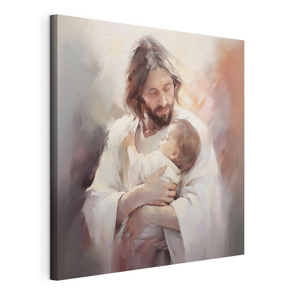 Schilderij van een man die een baby vasthoudt Canvas Schilderijen Schilderij van een man die een baby vasthoudt