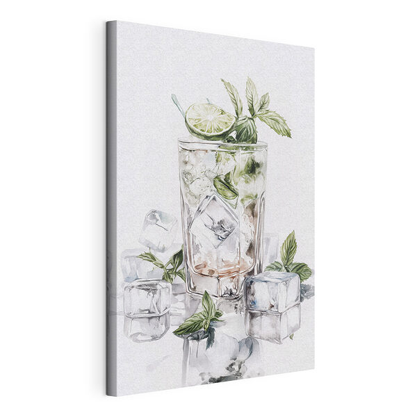 Glas met ijs en limoen erop Canvas Schilderijen Glas met ijs en limoen erop