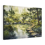 Canvas Schilderijen Aquarelverfschilderij van een pad naar een vijver