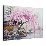 Canvas Schilderijen Aquarel van een boom met roze bloemen