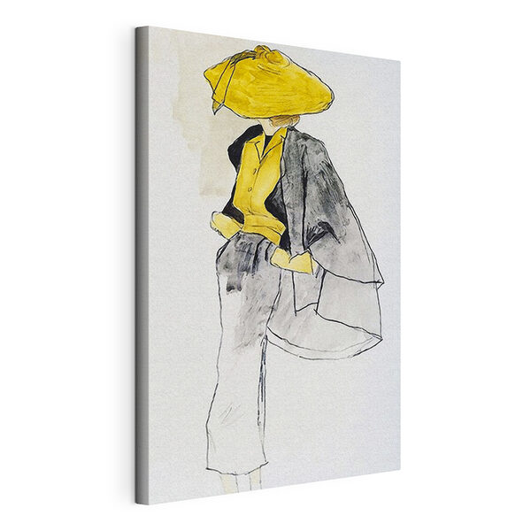 Canvas Schilderijen Schilderij van een vrouw met gele hoed