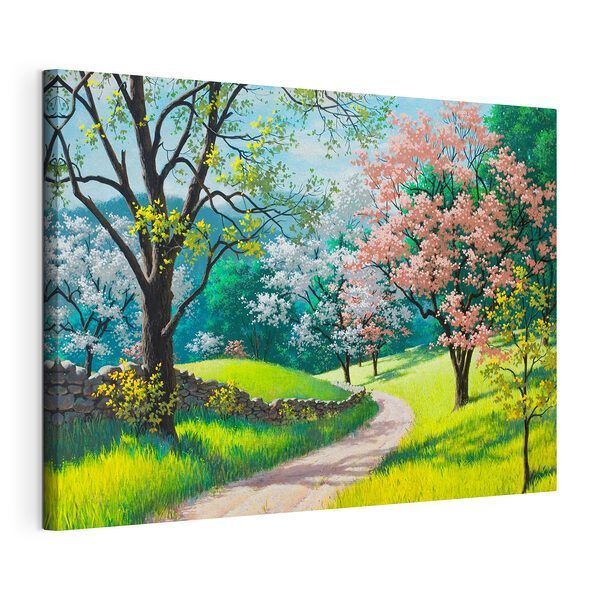 Canvas Schilderijen Groep bomen met roze bloemen