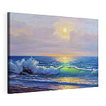 Canvas Schilderijen Schilderij van een strand met golven