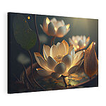 Canvas Schilderijen Verlichte lotusbloemen in het donker