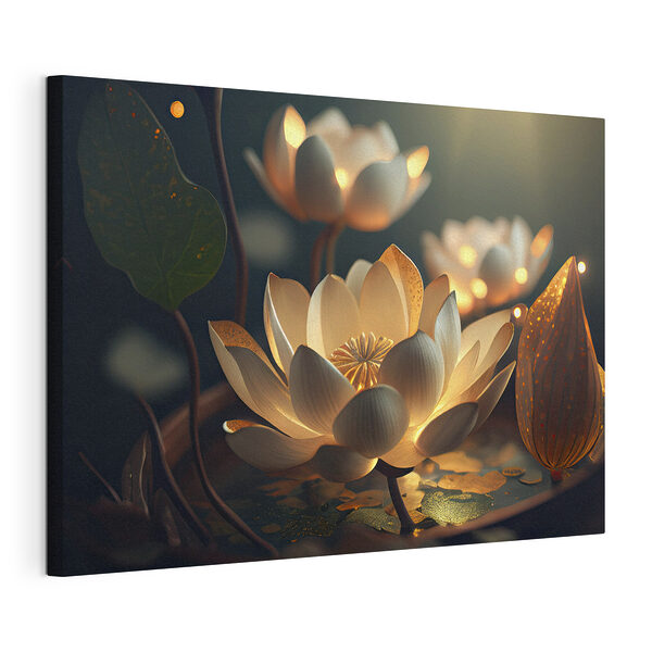 Verlichte lotusbloemen in het donker Canvas Schilderijen Verlichte lotusbloemen in het donker