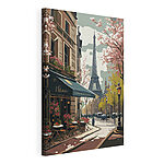 Canvas Schilderijen Schilderij van een straat met een toren op de achtergrond