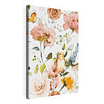 Canvas Schilderijen Vogel en bloemen op een witte achtergrond