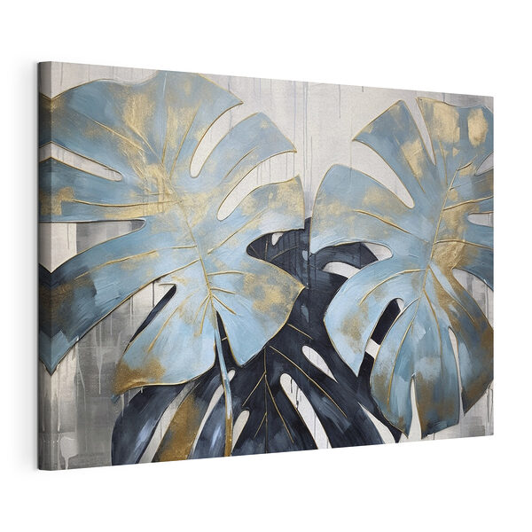 Abstracte blauwe bladeren op canvas Canvas Schilderijen Abstracte blauwe bladeren op canvas
