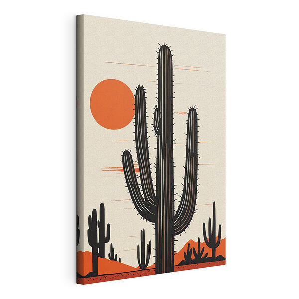 Cactus met een zon op de achtergrond Canvas Schilderijen Cactus met een zon op de achtergrond