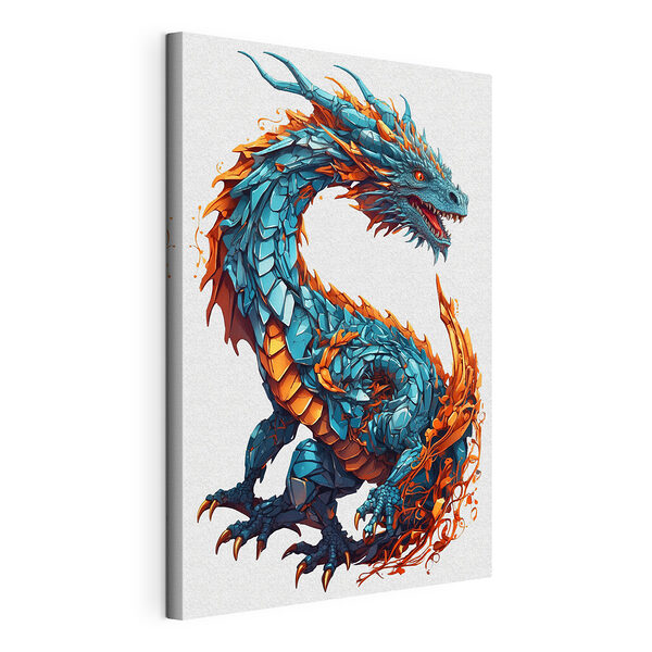 Canvas Schilderijen Blauwe en oranje draak
