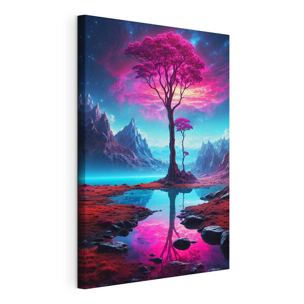 Boom met roze bloem erop Canvas Schilderijen Boom met roze bloem erop