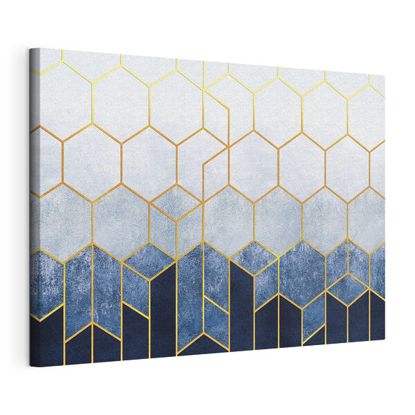 Blauw en wit hexagonenpatroon Canvas Schilderijen Blauw en wit hexagonenpatroon