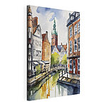 Canvas Schilderijen Charmant grachtenlandschap met historische gebouwen