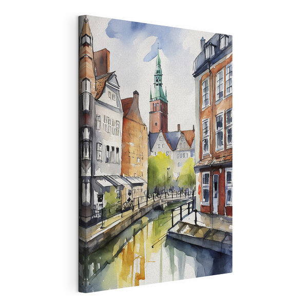 Charmant grachtenlandschap met historische gebouwen Canvas Schilderijen Charmant grachtenlandschap met historische gebouwen