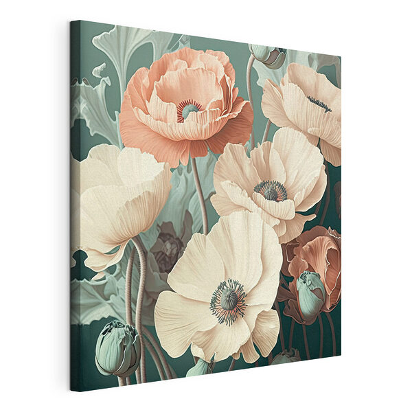 Bloeiende klaprozen in zachte pasteltinten Canvas Schilderijen Bloeiende klaprozen in zachte pasteltinten