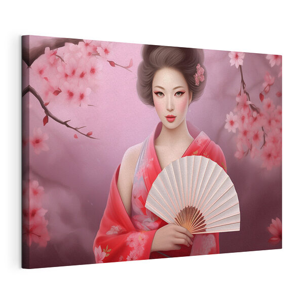 Canvas Schilderijen Elegante vrouw met roze bloemen