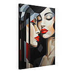 Canvas Schilderijen Abstracte omhelzing met levendige rode lippen