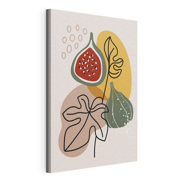 Zwarte lijntekening van een blad Canvas Schilderijen Zwarte lijntekening van een blad