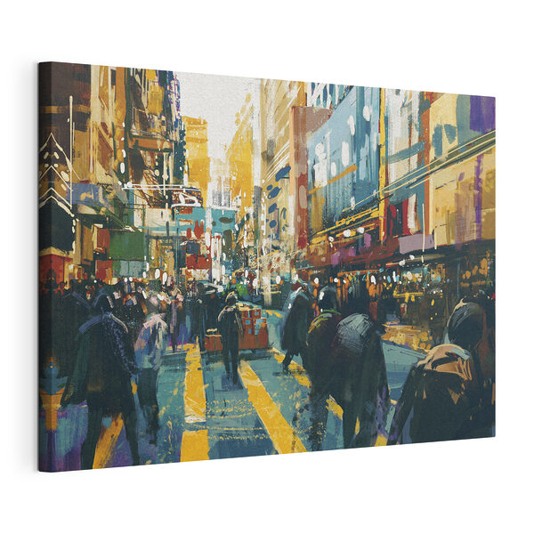 Groep mensen loopt door een straat Canvas Schilderijen Groep mensen loopt door een straat