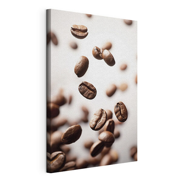 Canvas Schilderijen Zwevende koffiebonen in beweging