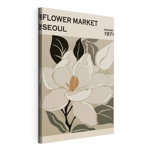 Witte bloem met zwarte bladeren Canvas Schilderijen Witte bloem met zwarte bladeren