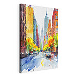 Canvas Schilderijen Levendige stadsstraat in aquarel