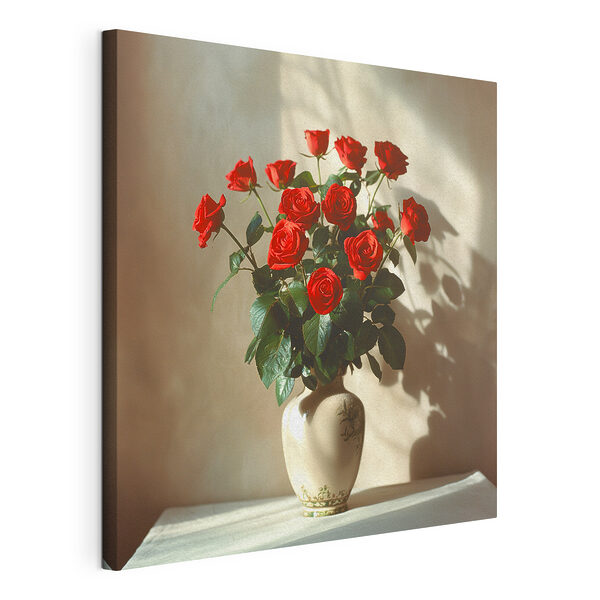 Canvas Schilderijen Levendig boeket van rode rozen