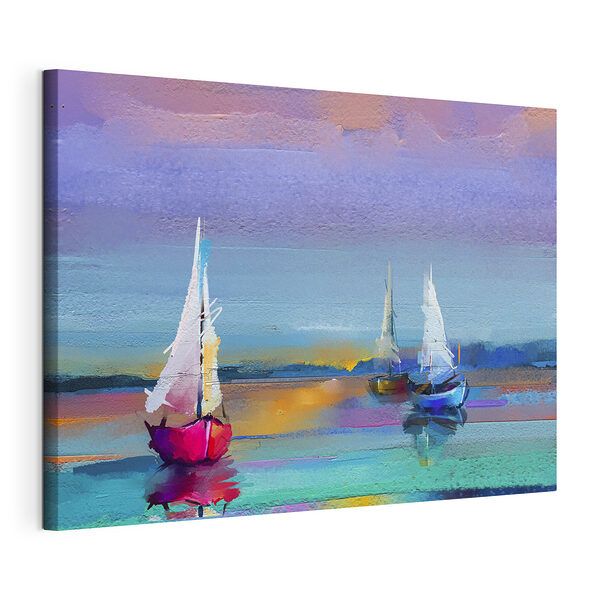 Kleurrijke zeilboten op rustig water Canvas Schilderijen Kleurrijke zeilboten op rustig water