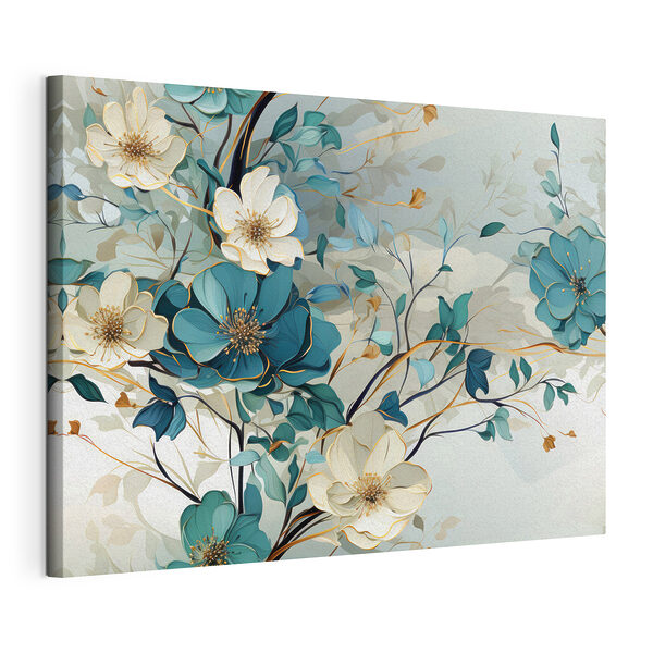 Schilderij van bloemen en bladeren Canvas Schilderijen Schilderij van bloemen en bladeren