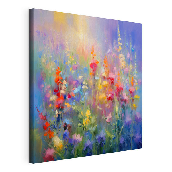 Schilderij van bloemen in een veld Canvas Schilderijen Schilderij van bloemen in een veld