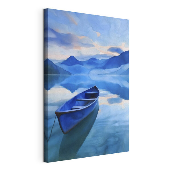 Blauwe boot in water Canvas Schilderijen Blauwe boot in water