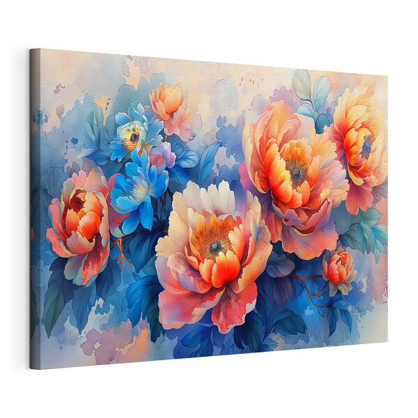 Canvas Schilderijen Levendige bloesems in aquareltinten