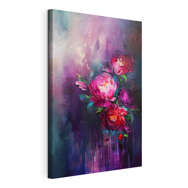 Canvas Schilderijen Levendige bloemen tegen abstracte achtergrond